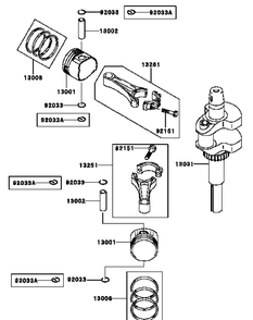 Kawasaki Fh541v-Cs25 Piston And Crankshaft Diagram and Parts List for H1748 55AI4HPS050-WAM Cub Cadet Lawn Mower